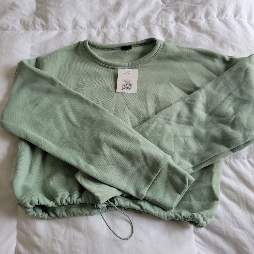 Cropped sweatshirt crew neck with drawstring